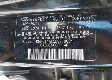 2014 Hyundai Accent Gls z USA, uszkodzony, nr VIN KMHCT4AE5EU719004